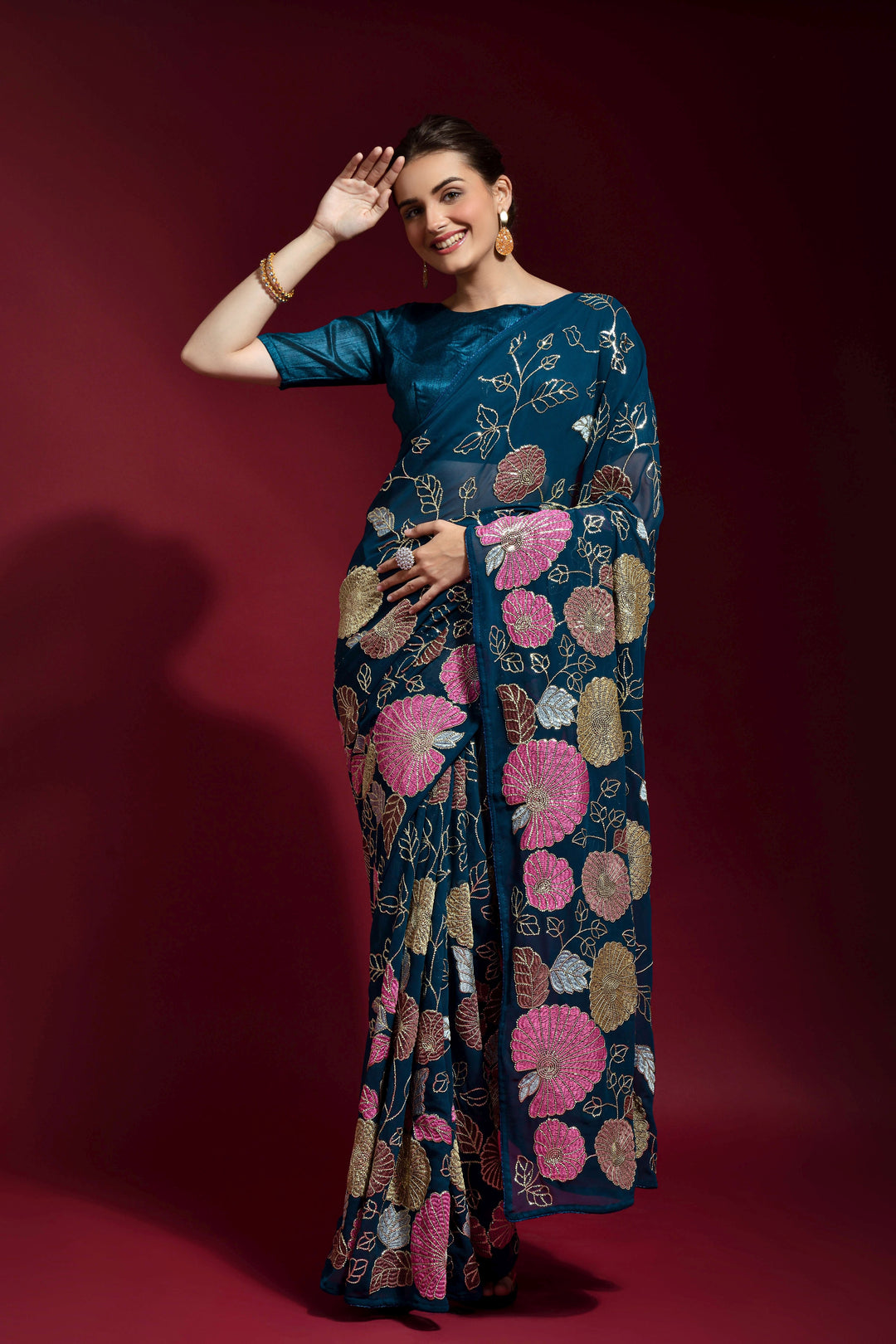 Georgette Saree with Sequance Embroidery | Banglori Blouse | Wedding & Party Wear