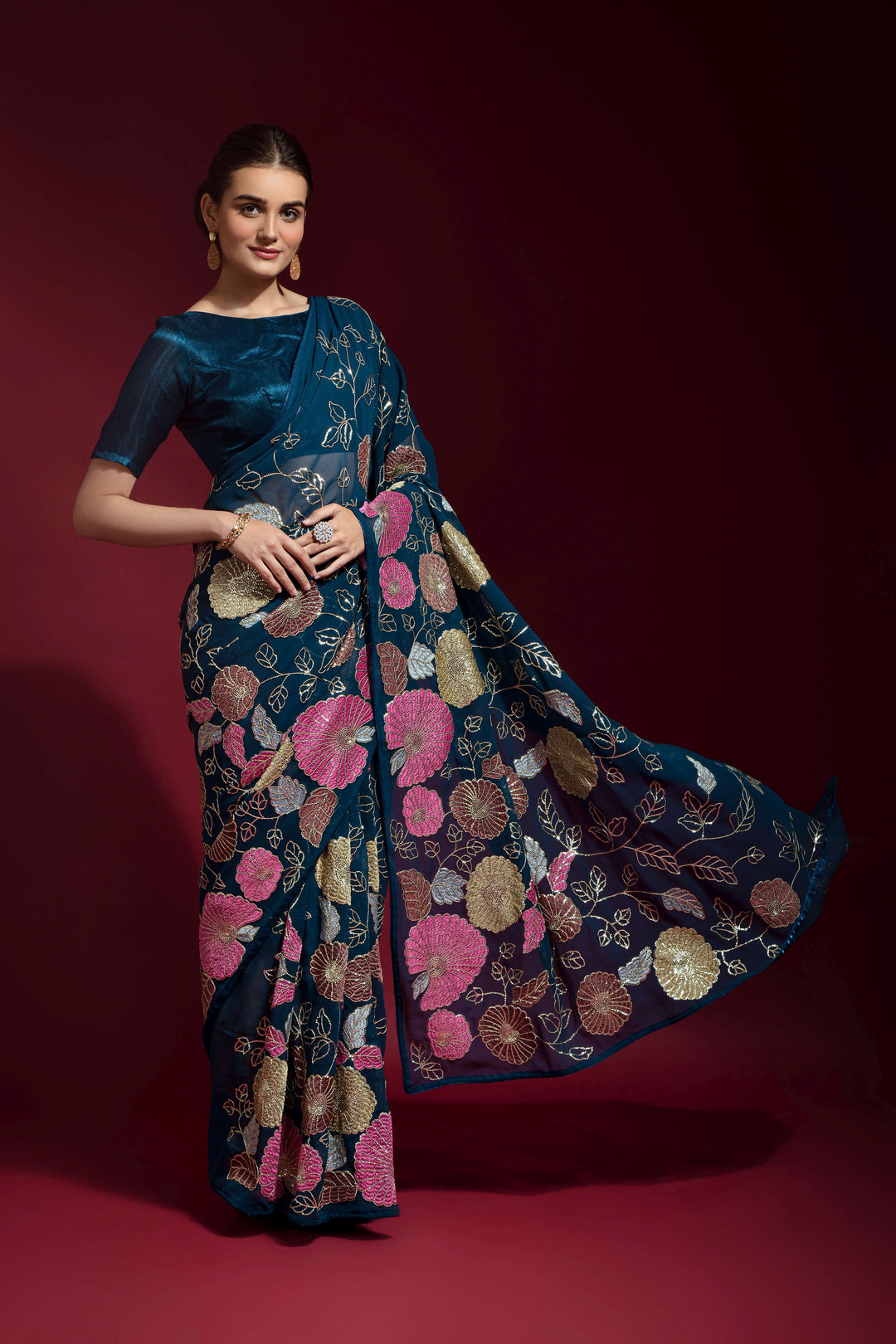 Georgette Saree with Sequance Embroidery | Banglori Blouse | Wedding & Party Wear