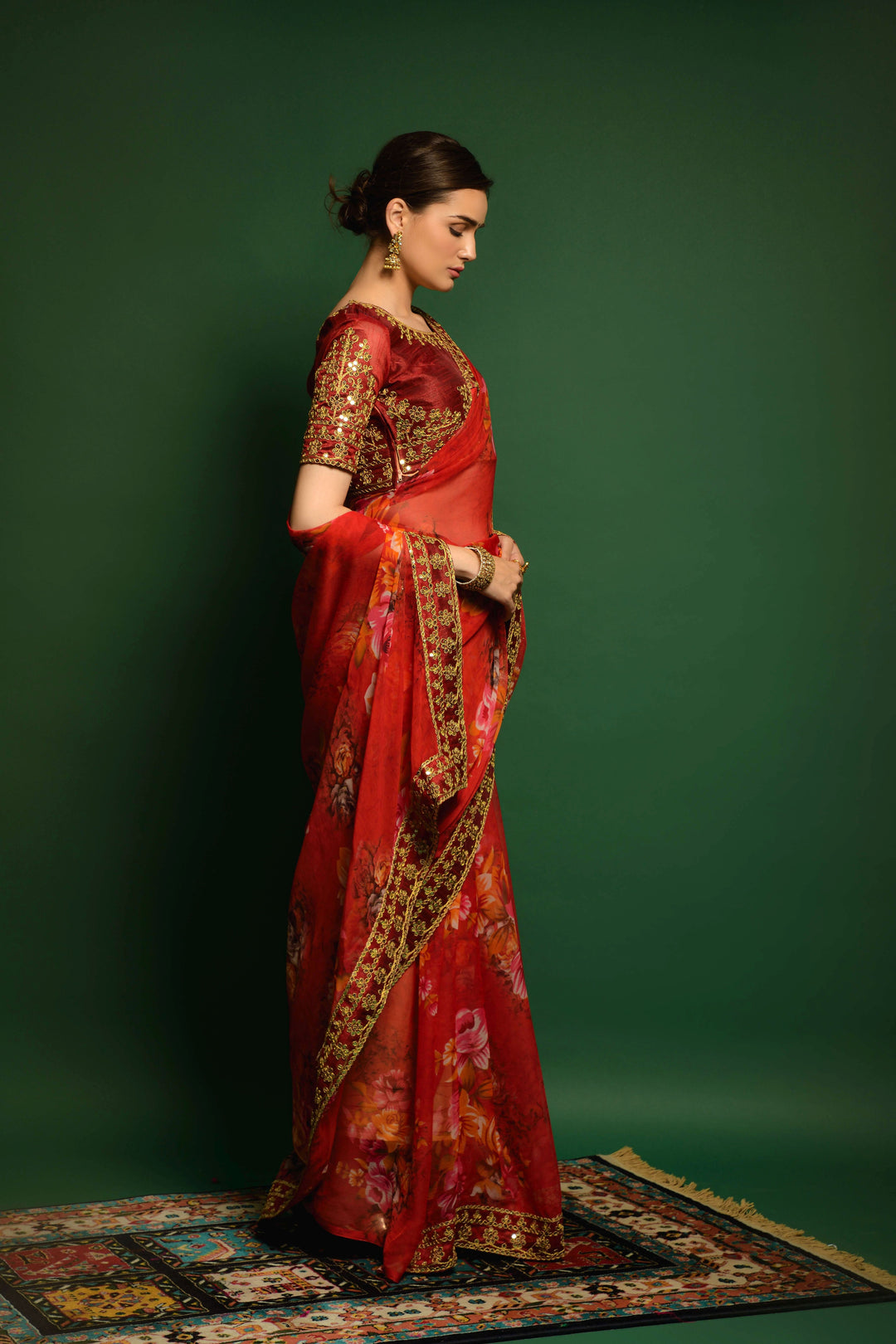 Flower-Printed Georgette Saree | Sequins & Embroidery for Party Wear