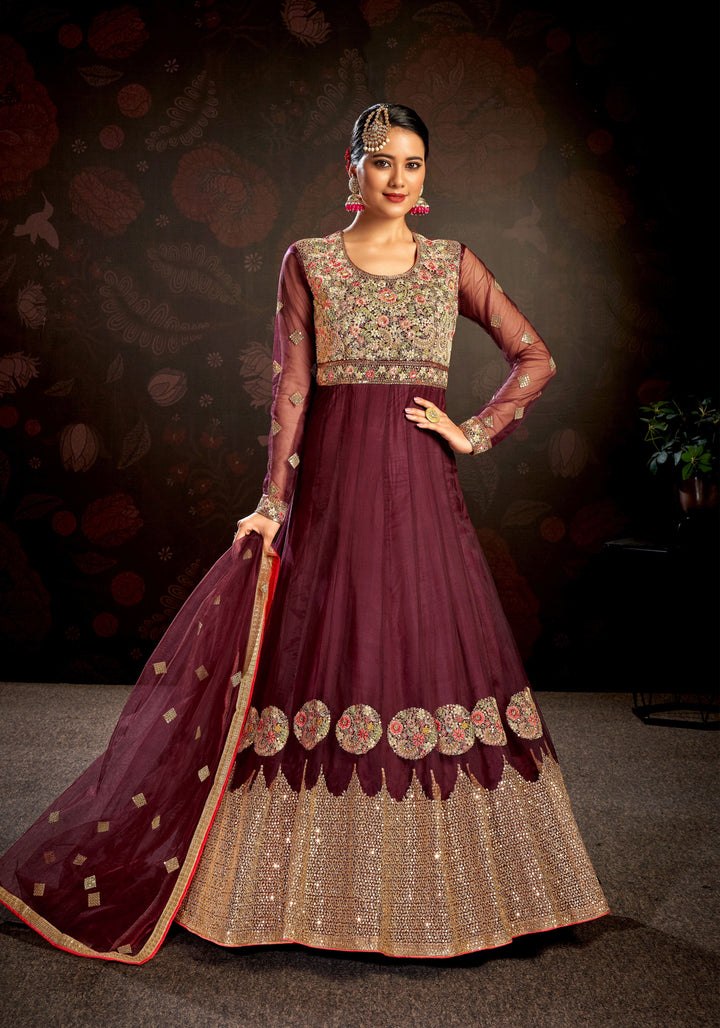 Elegant Butterfly Net Anarkali Suit | Santoon Bottom & Designer Embroidery