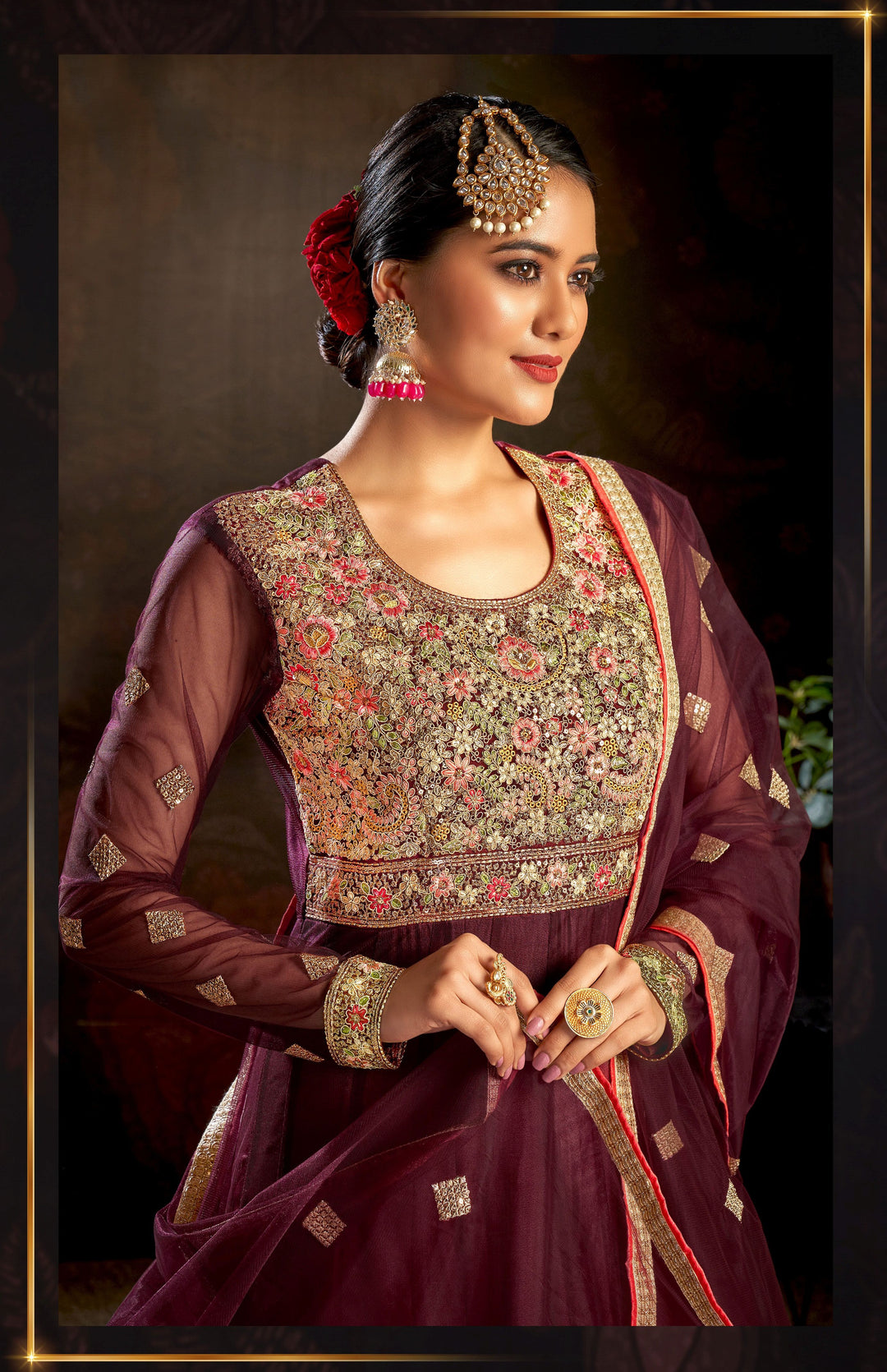 Elegant Butterfly Net Anarkali Suit | Santoon Bottom & Designer Embroidery