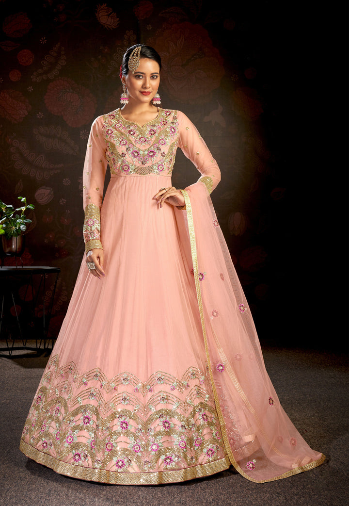 Elegant Butterfly Net Anarkali Suit | Santoon Bottom & Designer Embroidery