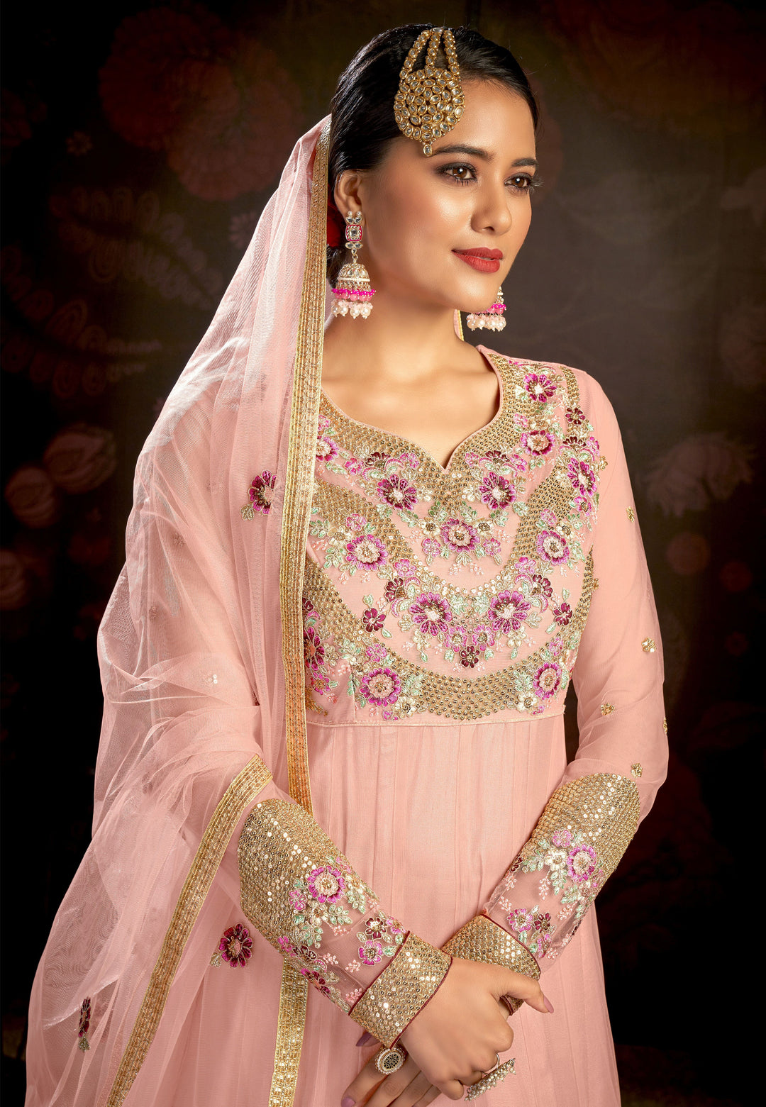 Elegant Butterfly Net Anarkali Suit | Santoon Bottom & Designer Embroidery