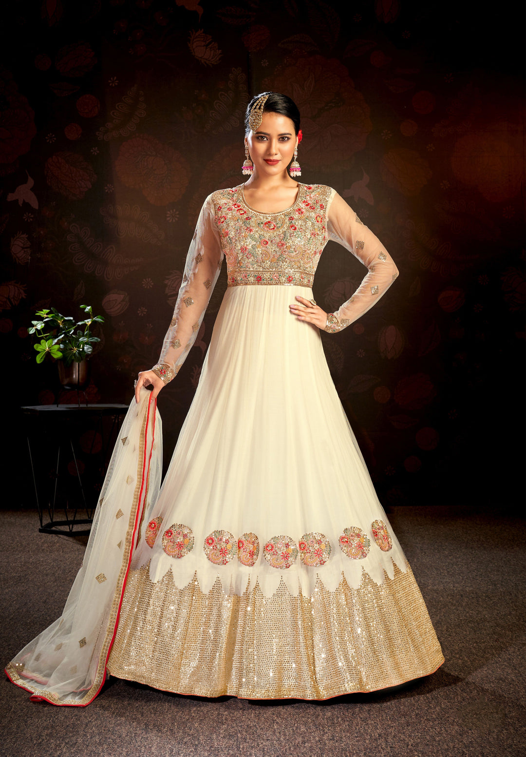 Elegant Butterfly Net Anarkali Suit | Santoon Bottom & Designer Embroidery