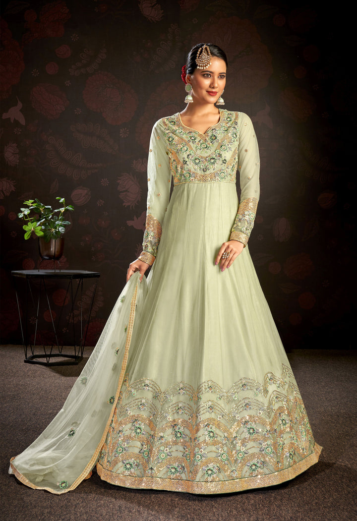 Elegant Butterfly Net Anarkali Suit | Santoon Bottom & Designer Embroidery