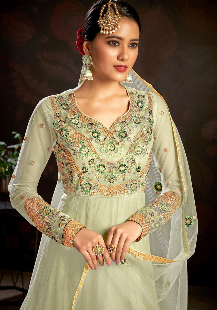 Elegant Butterfly Net Anarkali Suit | Santoon Bottom & Designer Embroidery