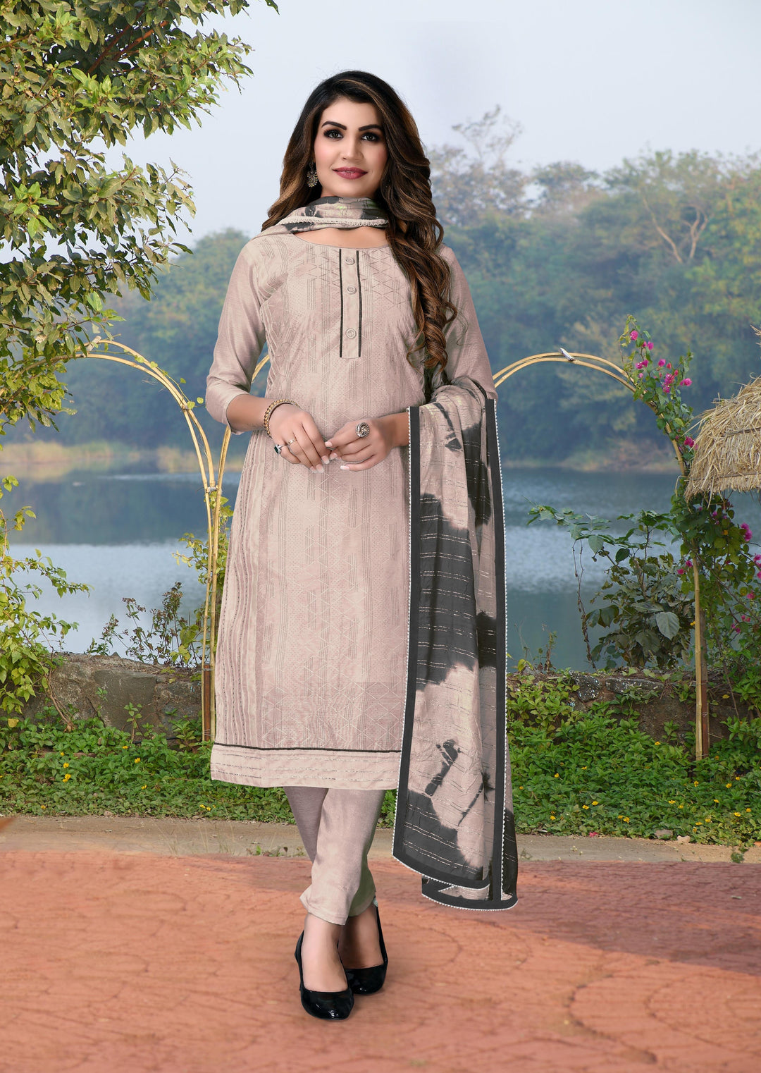 Dusty Pink Modal Chanderi salwar Suit with Fancy Embroidery | Santoon Bottom & Dupatta