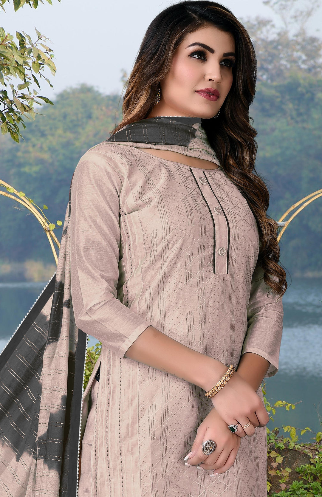 Dusty Pink Modal Chanderi salwar Suit with Fancy Embroidery | Santoon Bottom & Dupatta