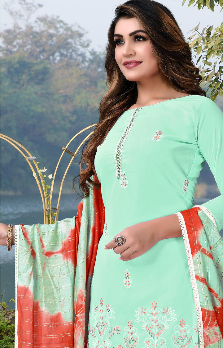 Sea Green Georgette salwar Suit with Fancy Embroidery | Santoon Bottom & Dupatta