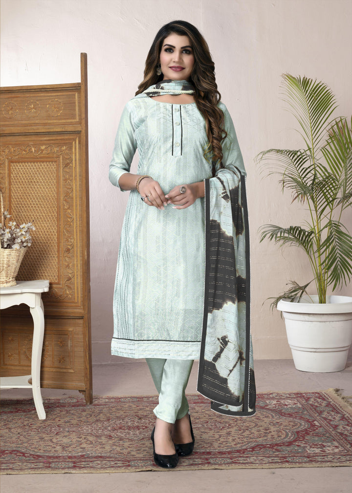 Designer Sky Blue Modal Chanderi Suit | Fancy Embroidery Work & Santoon Bottom