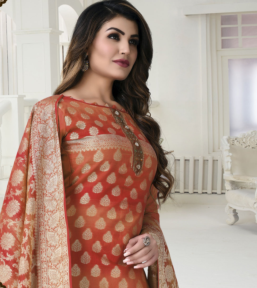 Banarasi Silk Designer salwar Suit | Elegant Santoon & Jacquard Dupatta Set