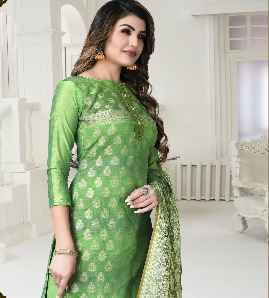 Banarasi Silk Designer salwar Suit | Elegant Santoon & Jacquard Dupatta Set