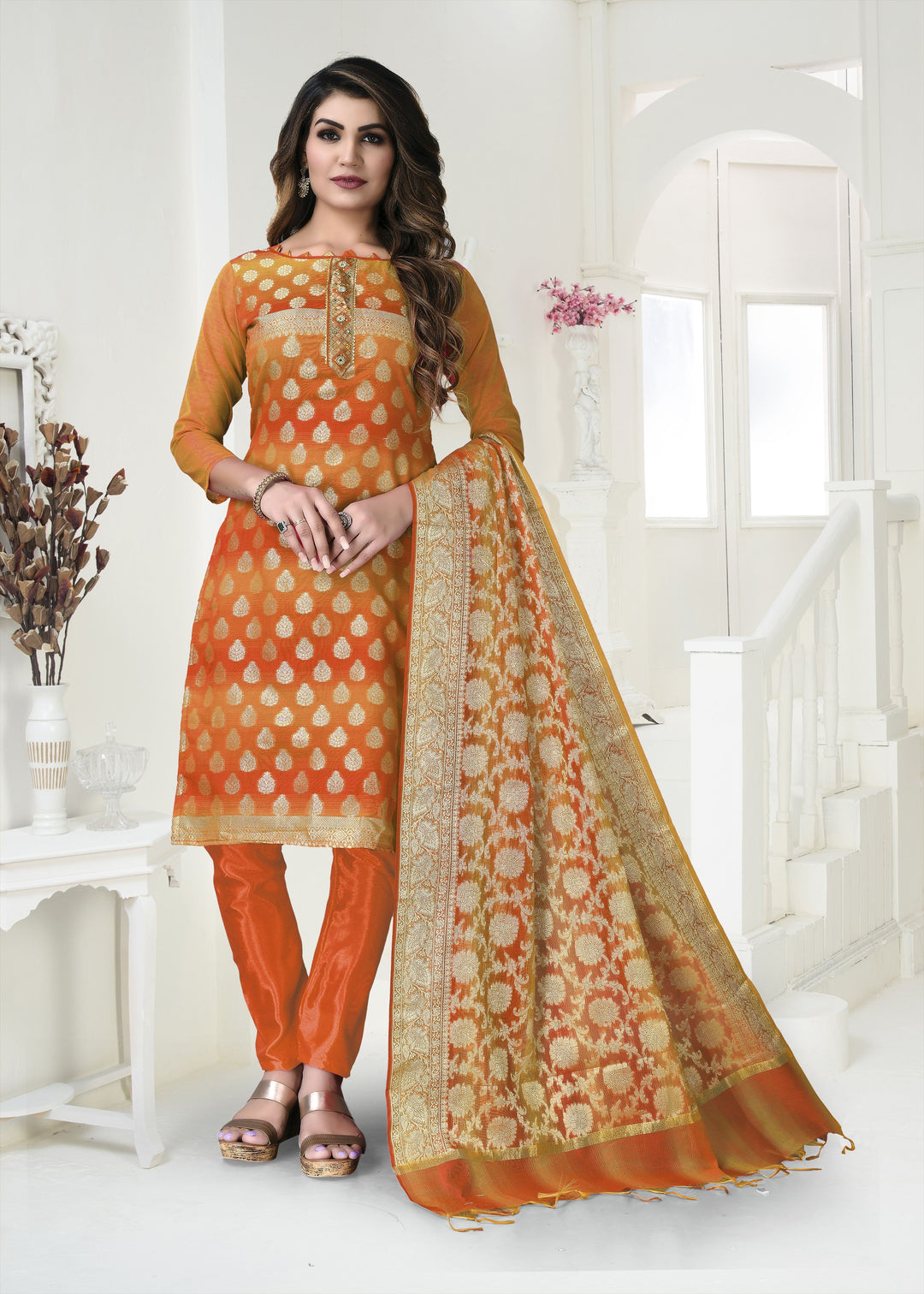 Banarasi Silk Designer salwar Suit | Elegant Santoon & Jacquard Dupatta Set