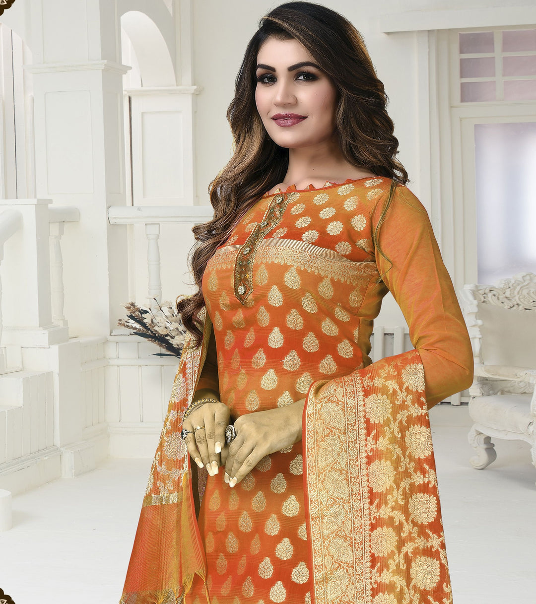 Banarasi Silk Designer salwar Suit | Elegant Santoon & Jacquard Dupatta Set