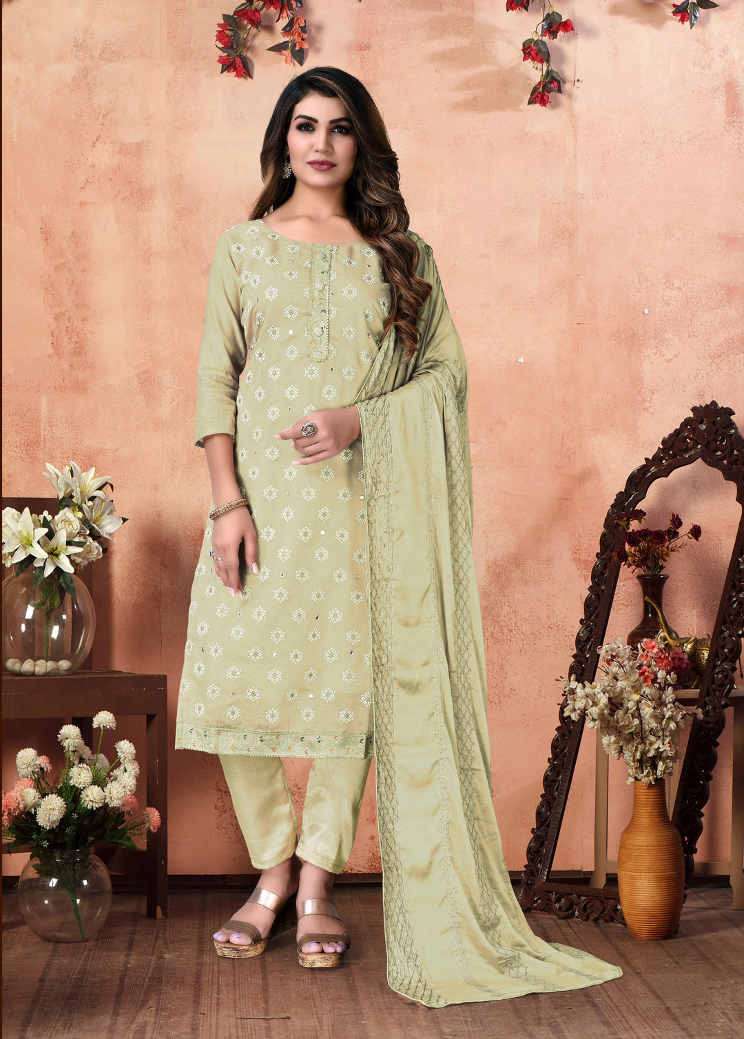 Beige Modal Chanderi Salwar Suit | Designer Embroidery Work for Elegant Look