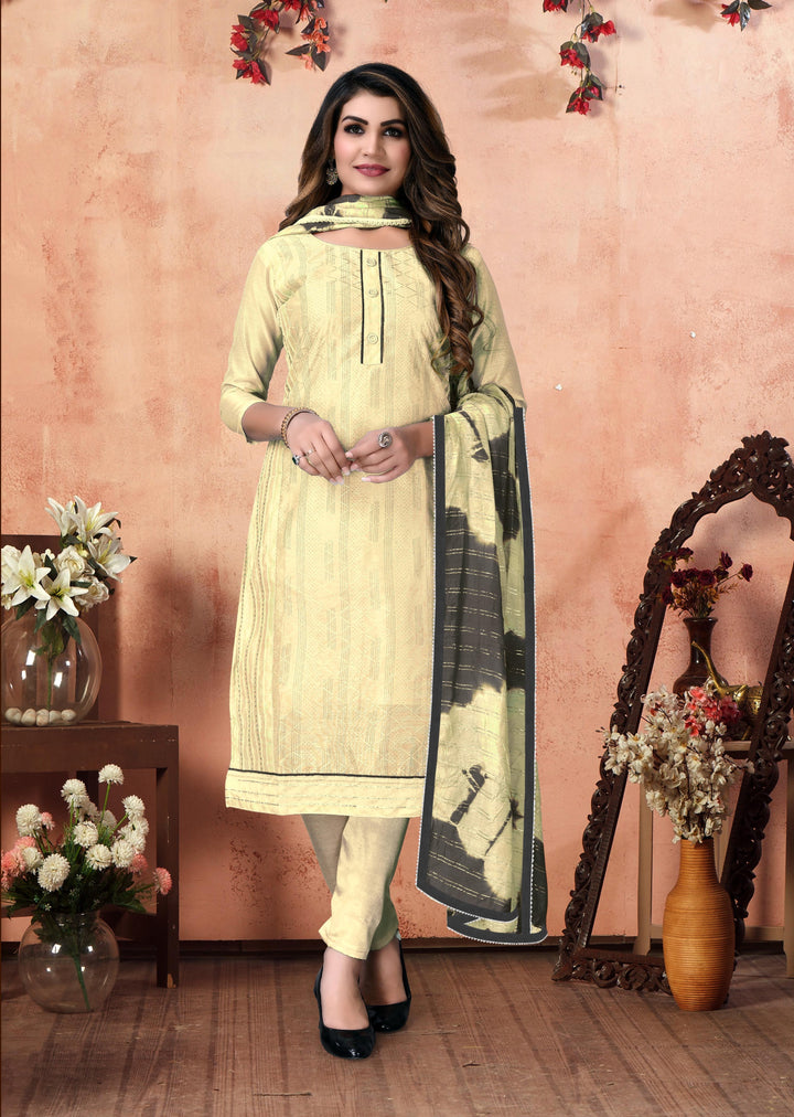 Light Yellow Modal Chanderi salwar Suit | Designer Embroidery with Fancy Dupatta