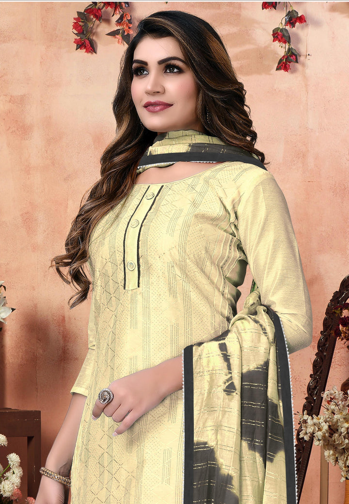 Light Yellow Modal Chanderi salwar Suit | Designer Embroidery with Fancy Dupatta