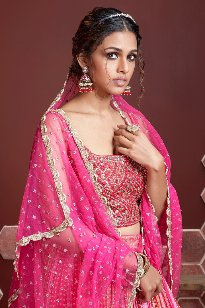 Designer Rani Pink Lehenga Choli | Banglori Silk Blouse with Soft Net Dupatta