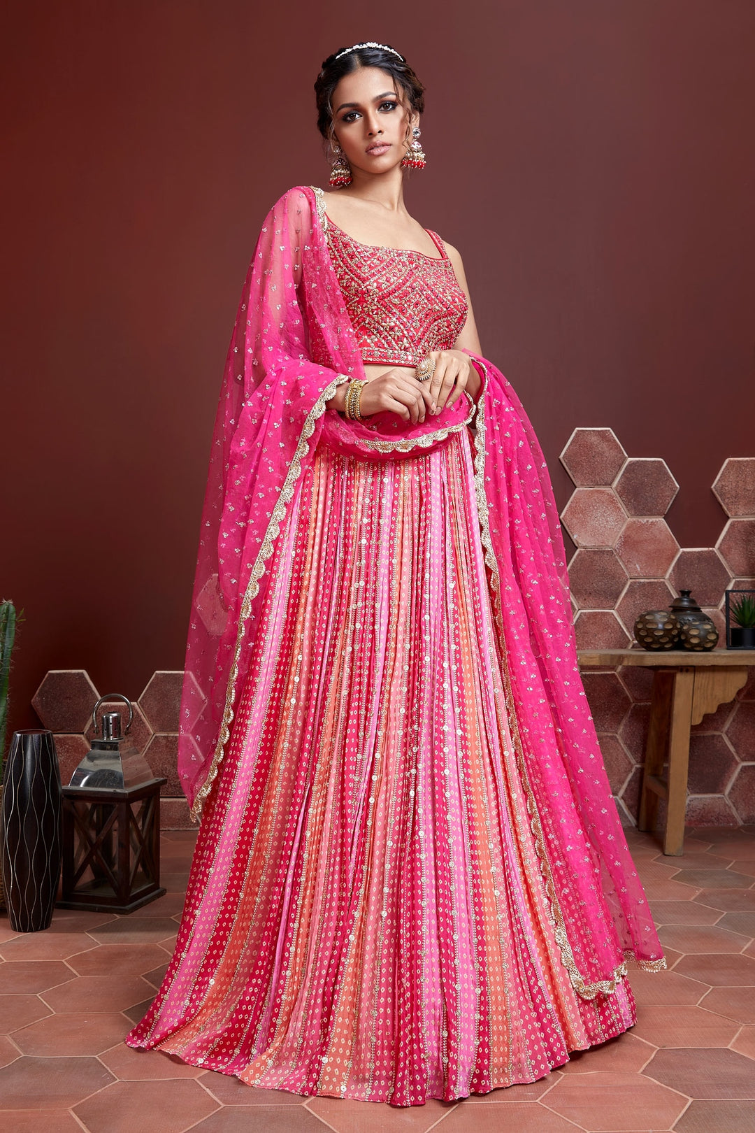 Designer Rani Pink Lehenga Choli | Banglori Silk Blouse with Soft Net Dupatta