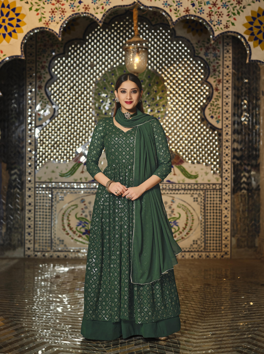 Traditional Green Salwar Suit | Georgette Fabric with Embroidery Detailing for All Occasions