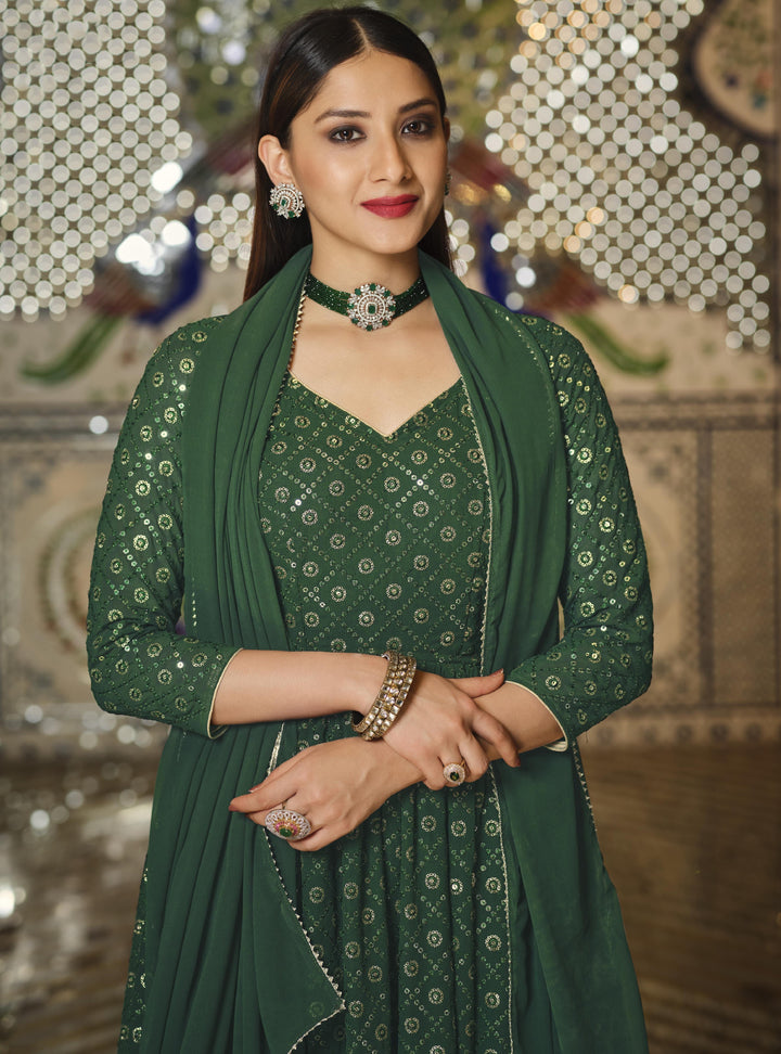 Traditional Green Salwar Suit | Georgette Fabric with Embroidery Detailing for All Occasions