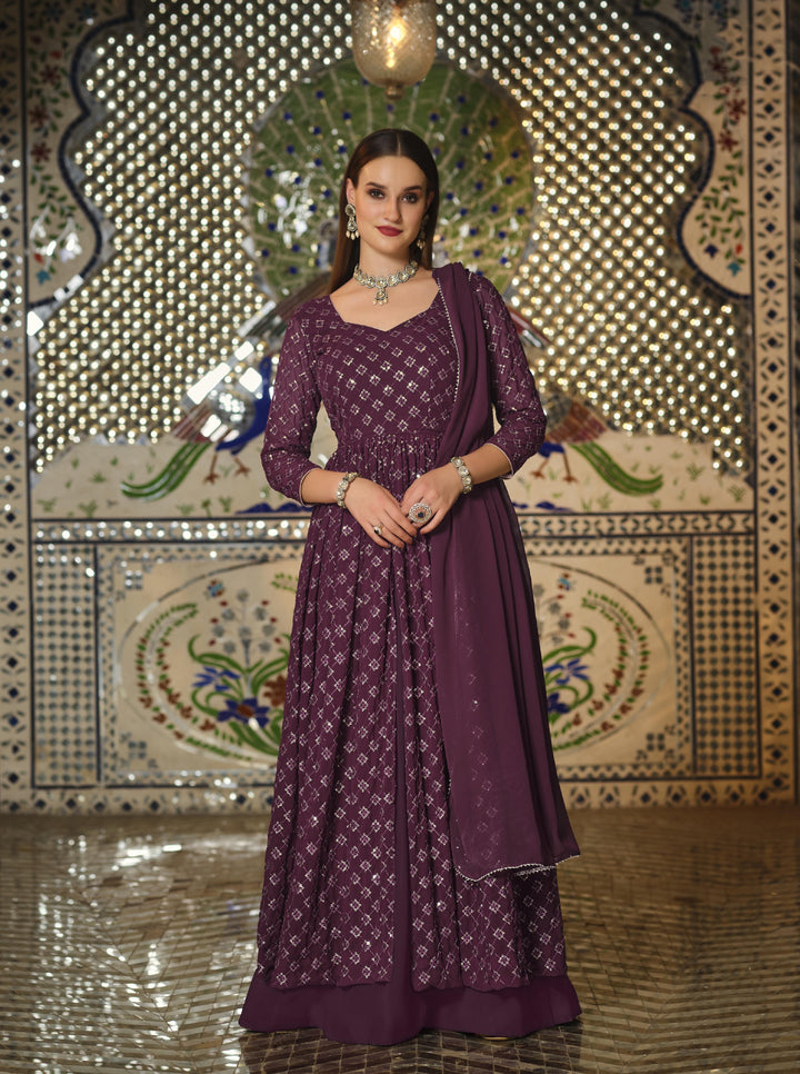 Wine Georgette Suit | Embellished with Designer Heavy Sequin Embroidery