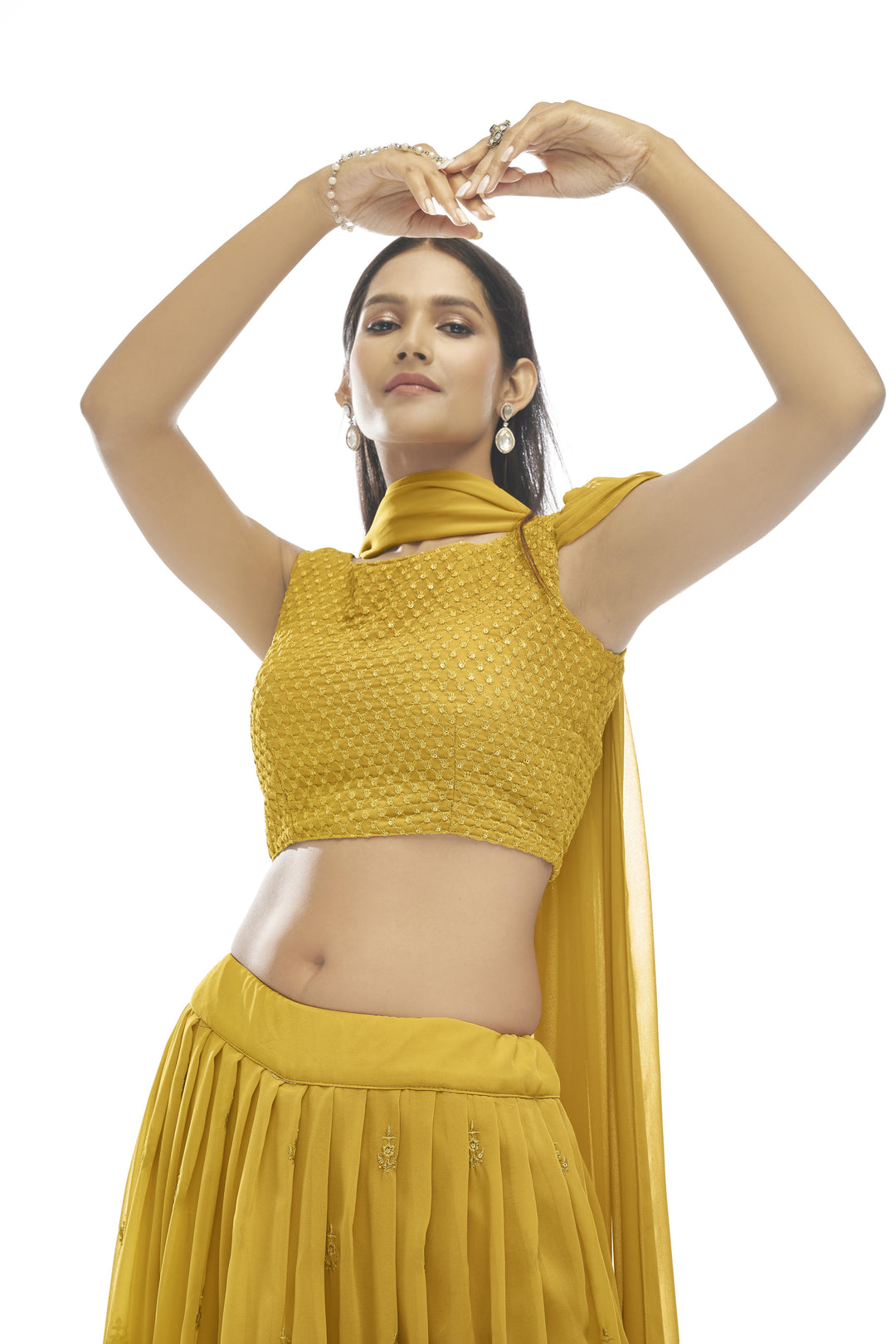 Mustard Georgette Lehenga Choli with Sequins Embroidery | Elegant Wedding Wear