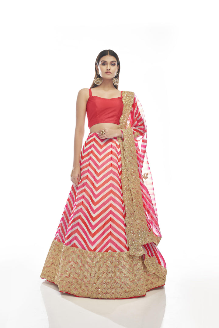 Rani Pink Art Silk Lehenga Choli with Organza Dupatta | Perfect for Weddings & Parties