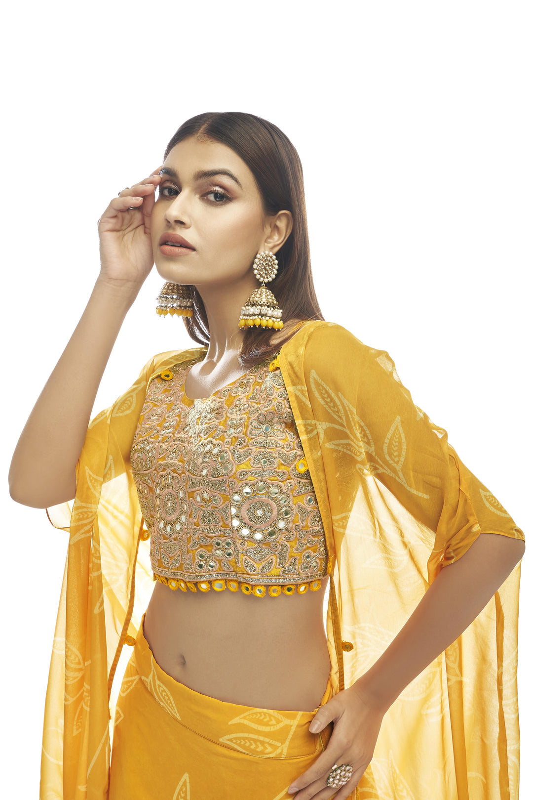 Mustard Organza Lehenga Choli Set | Dori & Gota Embroidery with Organza Dupatta