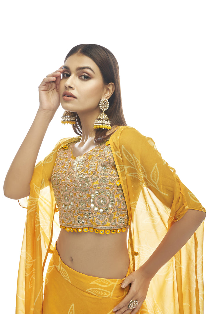 Mustard Organza Lehenga Choli Set | Dori & Gota Embroidery with Organza Dupatta