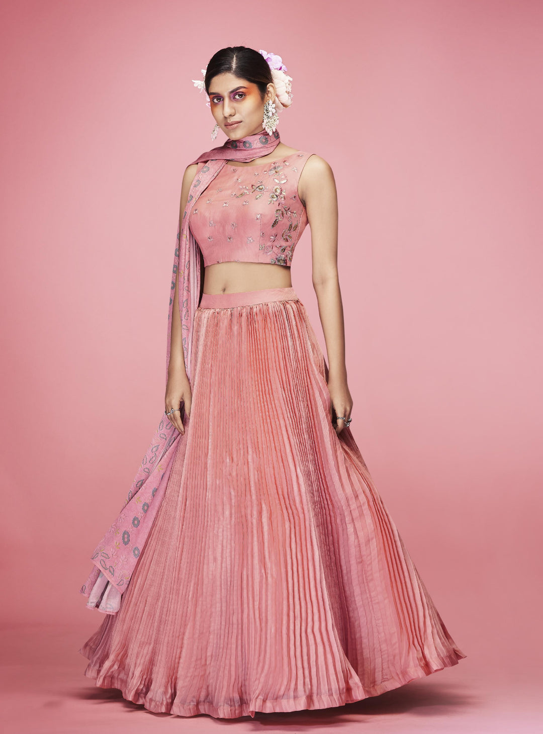 Designer Peach Art Silk Lehenga Choli | Thread Embroidery & Hand Work for parties