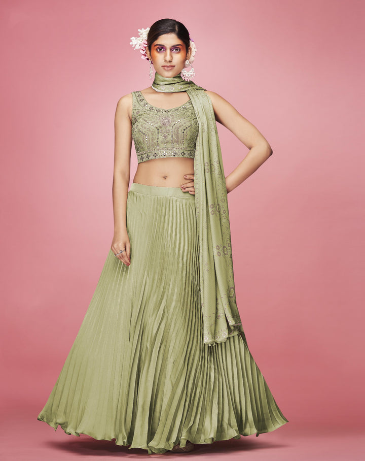 Olive Art Silk Lehenga Choli | Designer Thread & Hand Work party Wear