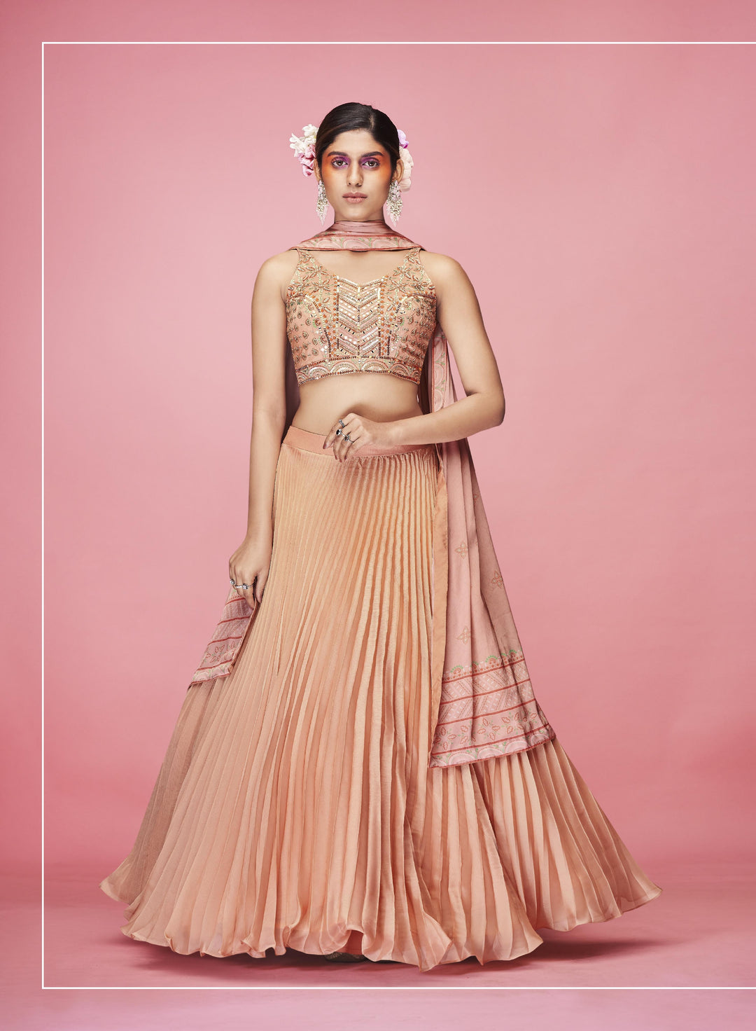 Dark Peach Art Silk Lehenga Choli | Designer Thread & Hand Work party wear