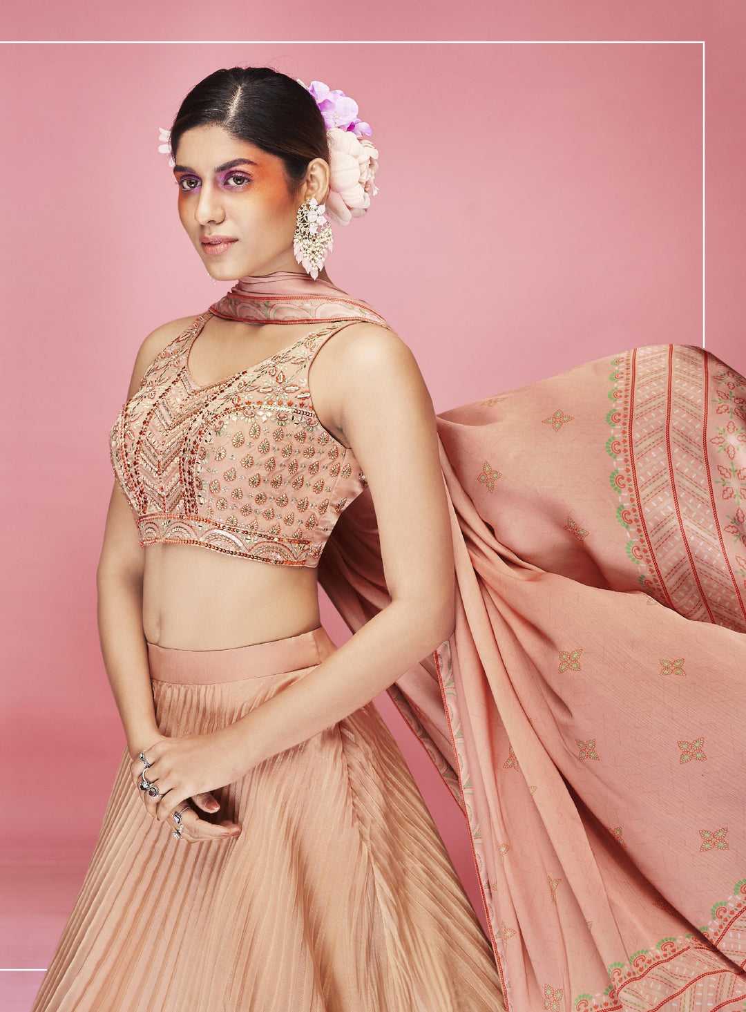 Dark Peach Art Silk Lehenga Choli | Designer Thread & Hand Work party wear