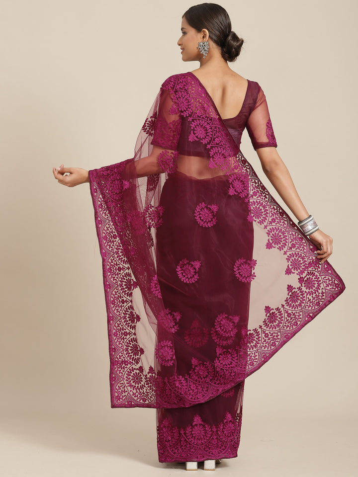 Designer Net Saree with Thread Embroidery | Traditional Wedding Party Wear