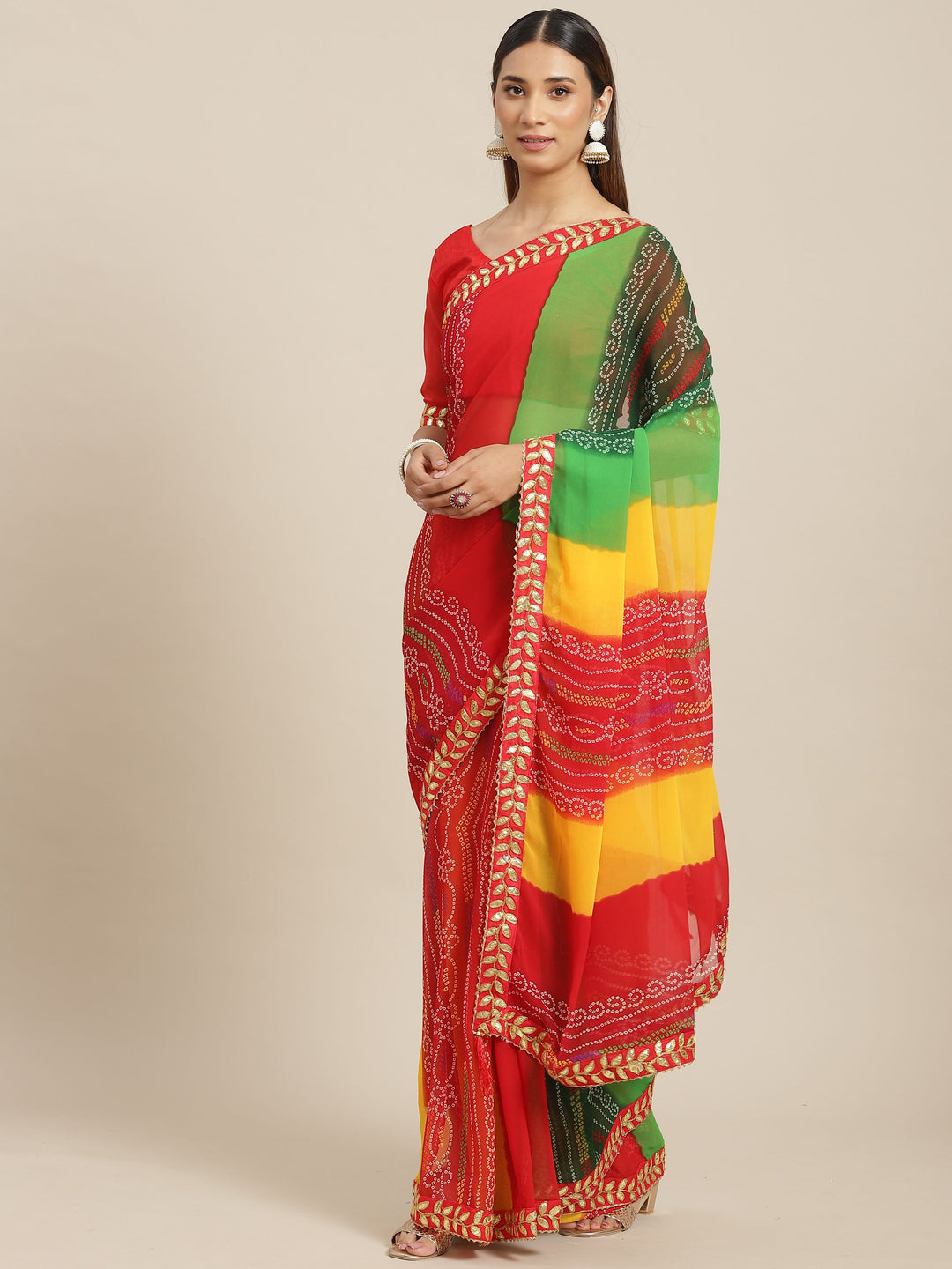 Designer Printed Georgette Saree | Embroidered Art-Silk Blouse | Wedding Festive Wear