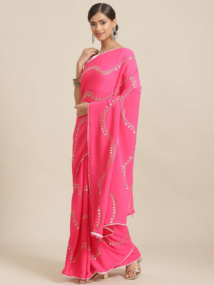 Designer Georgette Saree with Embroidery Work | Art-Silk Blouse | Wedding & Festive