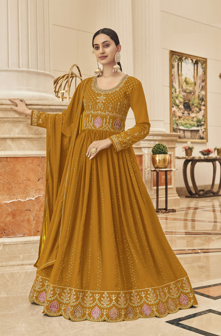 Faux Georgette Anarkali Suit | Jari Embroidery and Stone Work with Chiffon Dupatta