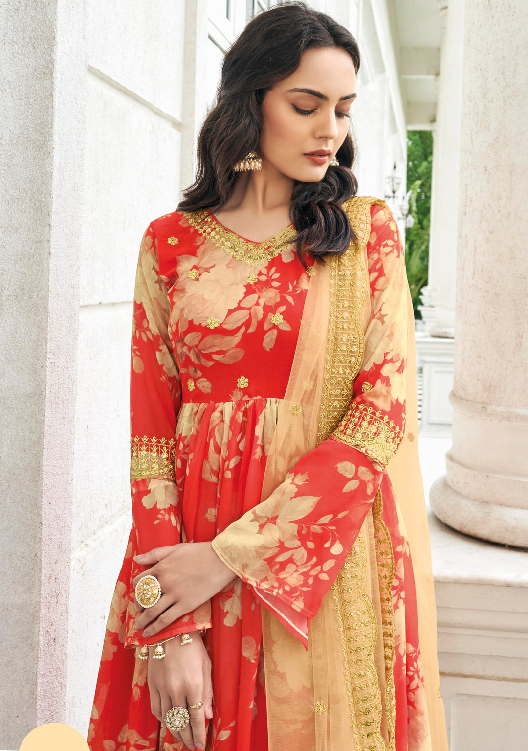 Gajri Faux Georgette Sharara Suit | Designer Printed with Net Dupatta