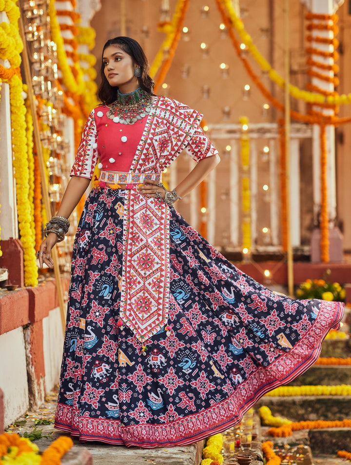 Multicolor Lehenga Choli Set | Designer Embroidery on Muslin Cotton festive occasion