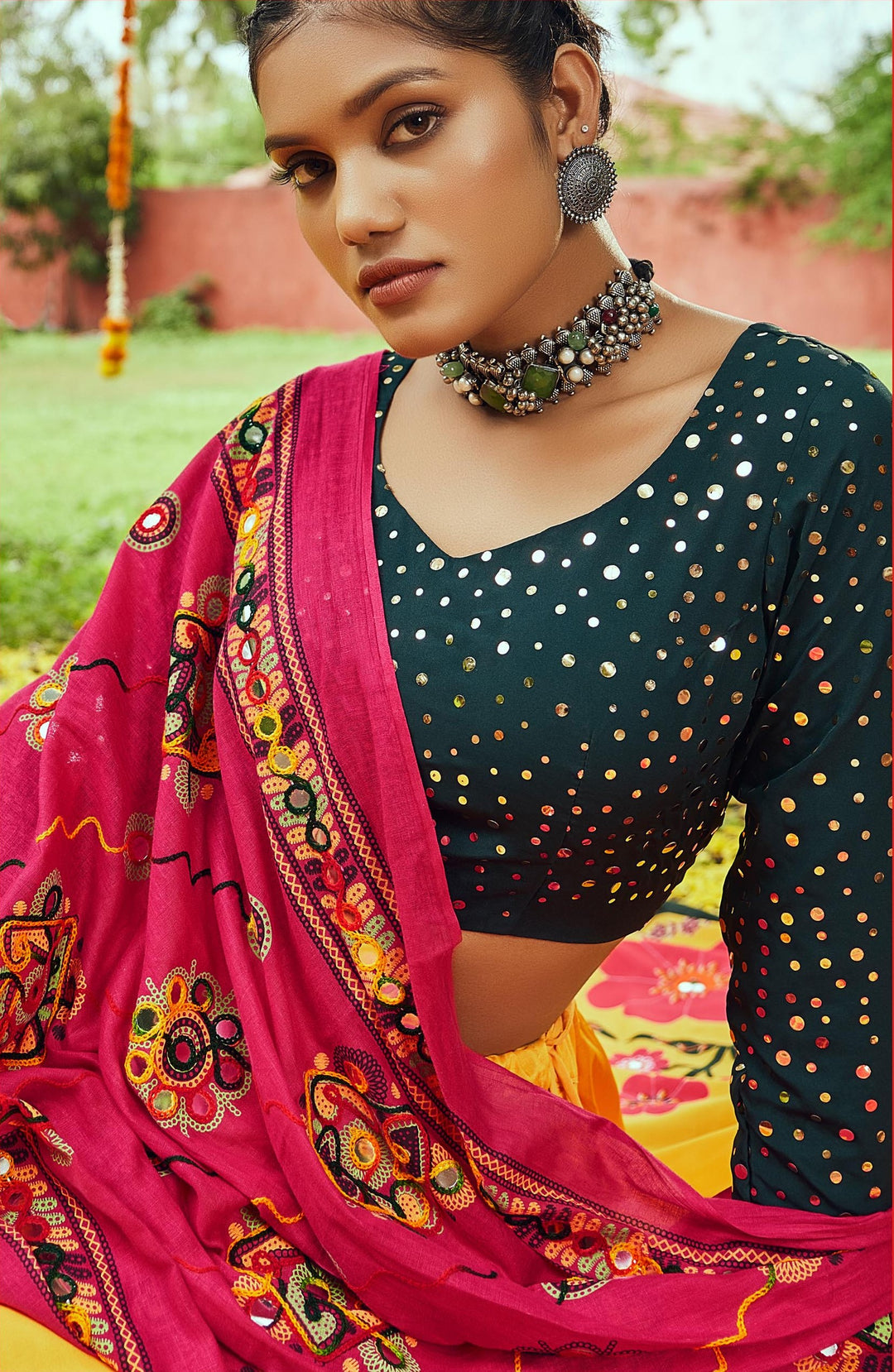 Black Muslin Cotton Lehenga Embroidered Blouse and Cotton Dupatta | Traditional Wear