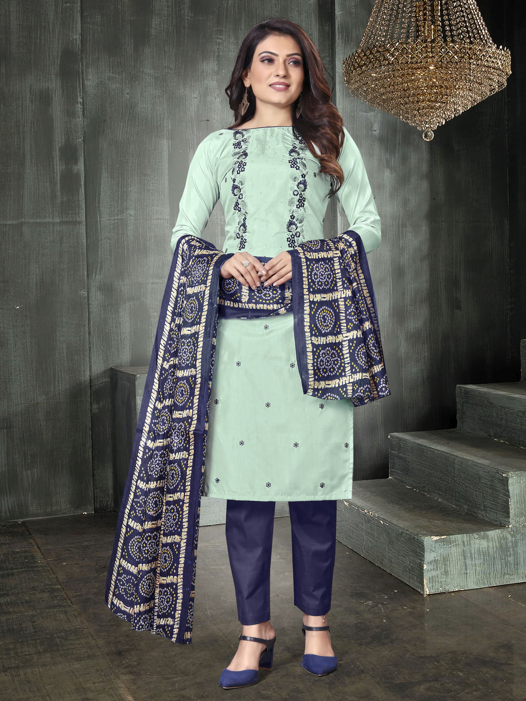 Casual Wear Parampara Silk Suit | Embroidered Kameez with Chinon Dupatta