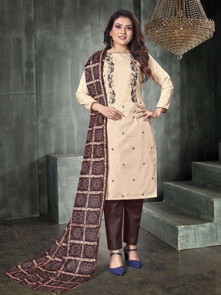 Casual Wear Parampara Silk Suit | Embroidered Kameez with Chinon Dupatta