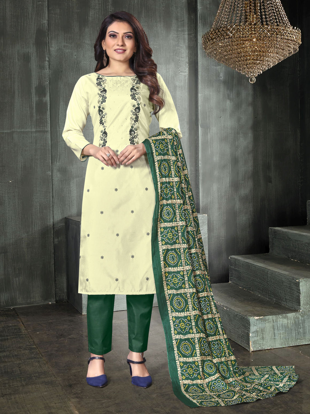 Casual Wear Parampara Silk Suit | Embroidered Kameez with Chinon Dupatta