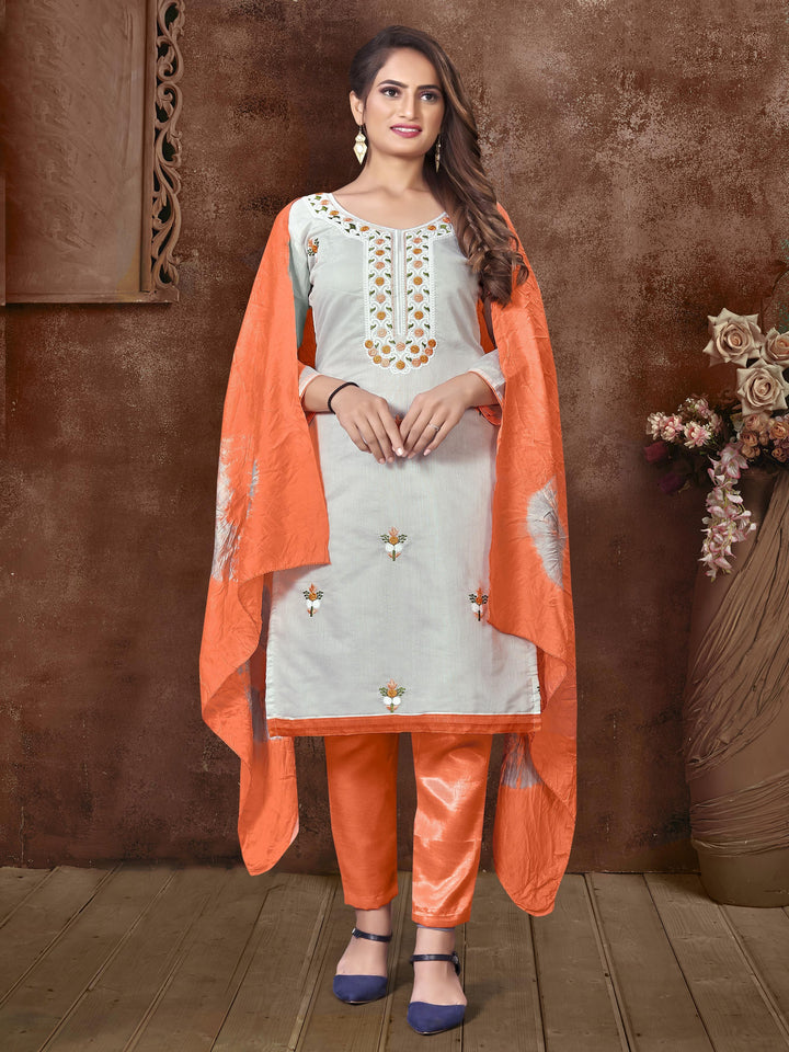 Casual Wear Modal Silk Suit | Embroidered and Printed Kameez with Dupatta