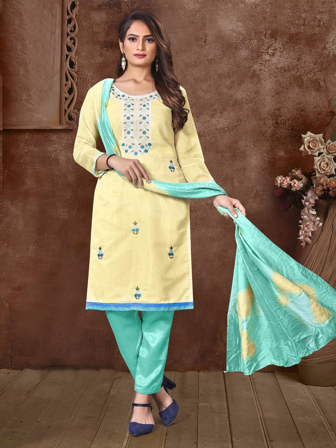 Casual Wear Modal Silk Suit | Embroidered and Printed Kameez with Dupatta