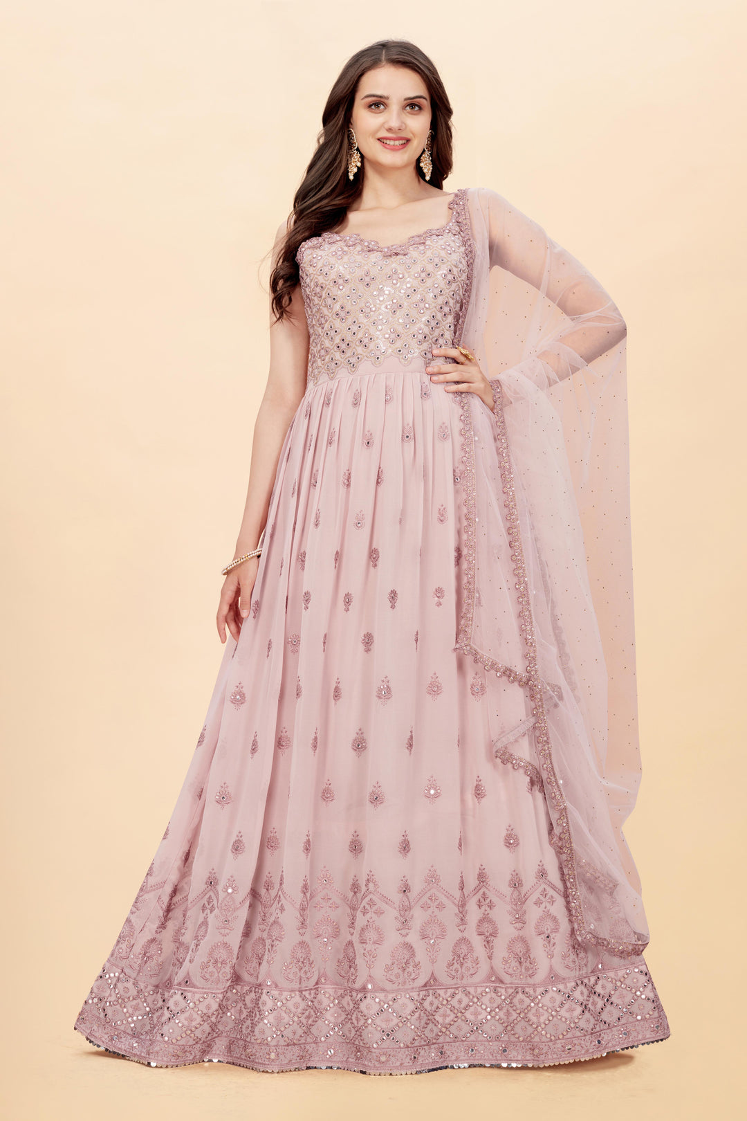 Partywear Anarkali Suit | Embroidered Faux Georgette with Dupatta