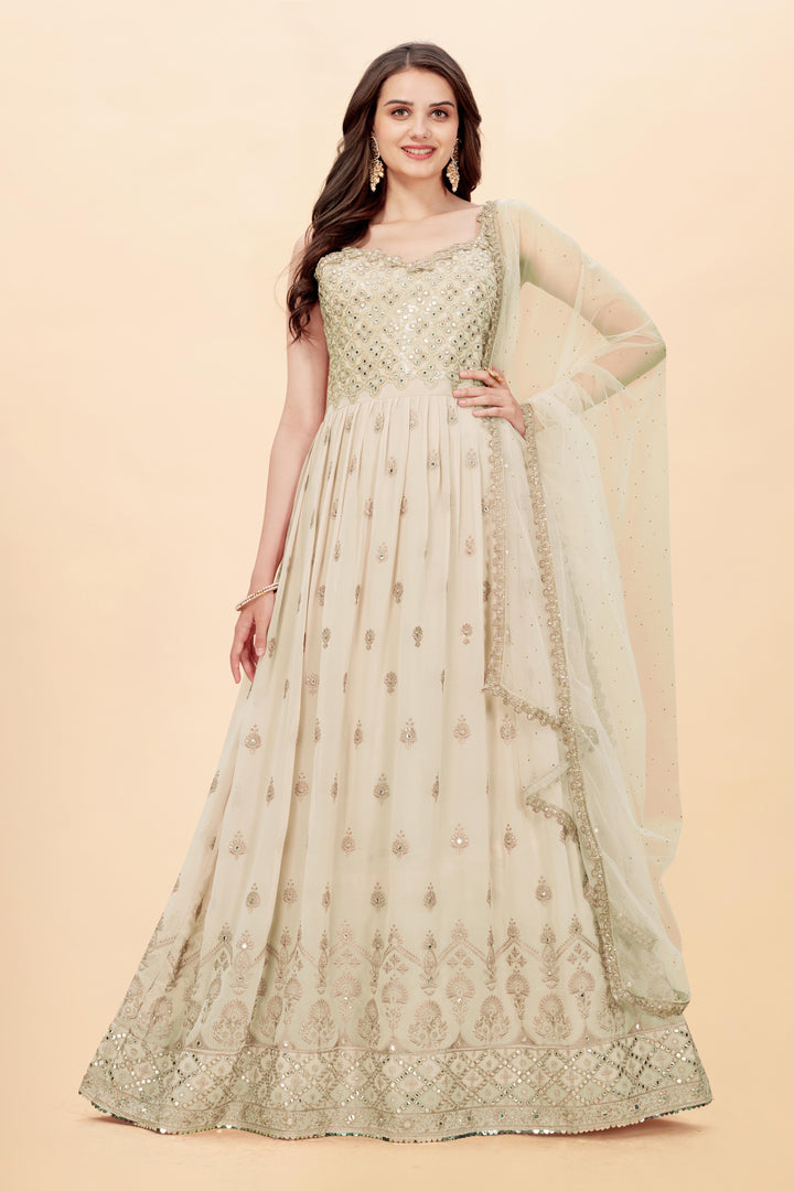 Partywear Anarkali Suit | Embroidered Faux Georgette with Dupatta