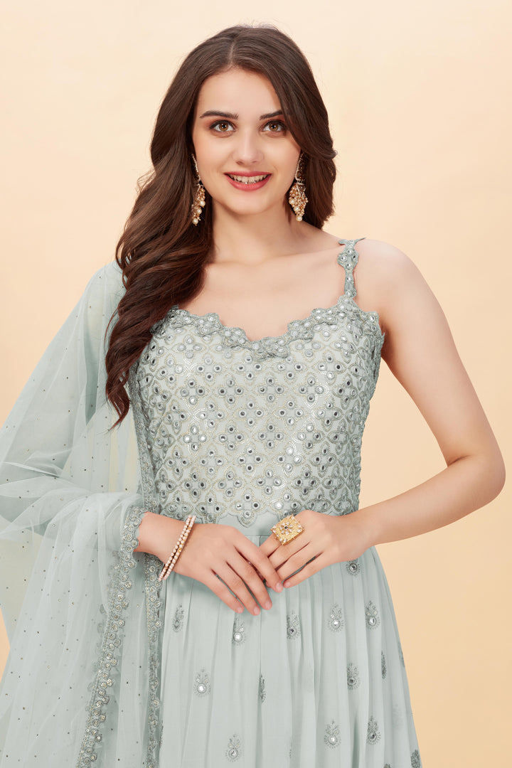 Partywear Anarkali Suit | Embroidered Faux Georgette with Dupatta