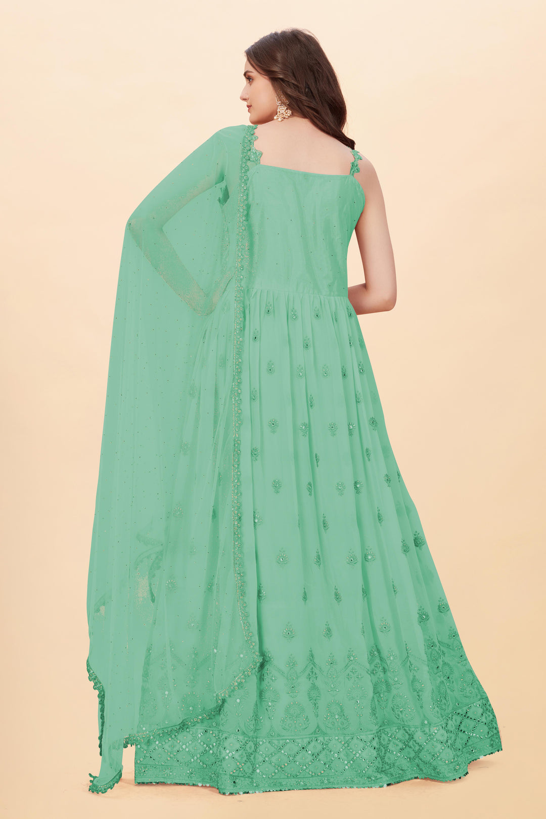 Partywear Anarkali Suit | Embroidered Faux Georgette with Dupatta